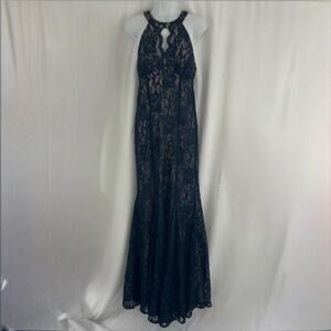 Nw nightway navy lace halter dress